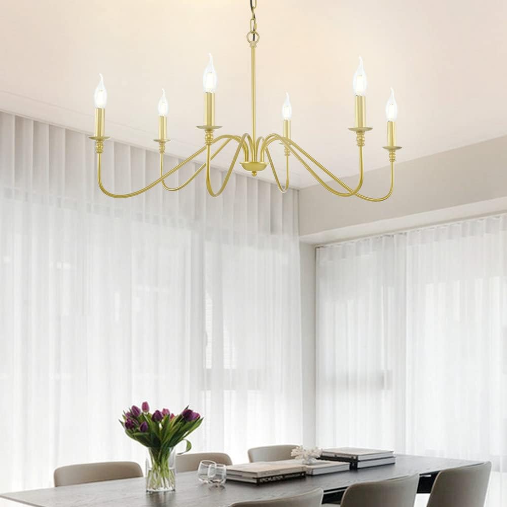 Miluolan Gold Chandelier, 6-Light Modern Chandelier for Dining Room, Bedroom, Foyer, Living Room, Kitchen Island, Entryway, Office, Bar,Farmhouse Decor