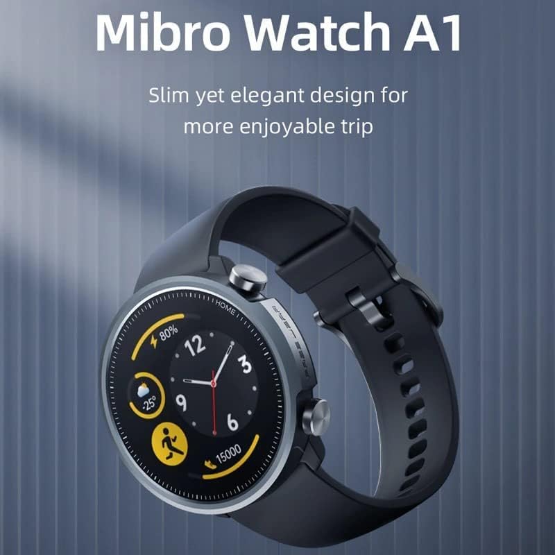 Mibro A1 Smart Watch 1.28-inch HD Display Touch Screen Ultra-thin Metal Bluetooth 5.0 20 Sport Modes Fitness Watch Heart Rate Monitoring 270mAh Long Battery Life 5ATM Waterproof Smart Watch - Black