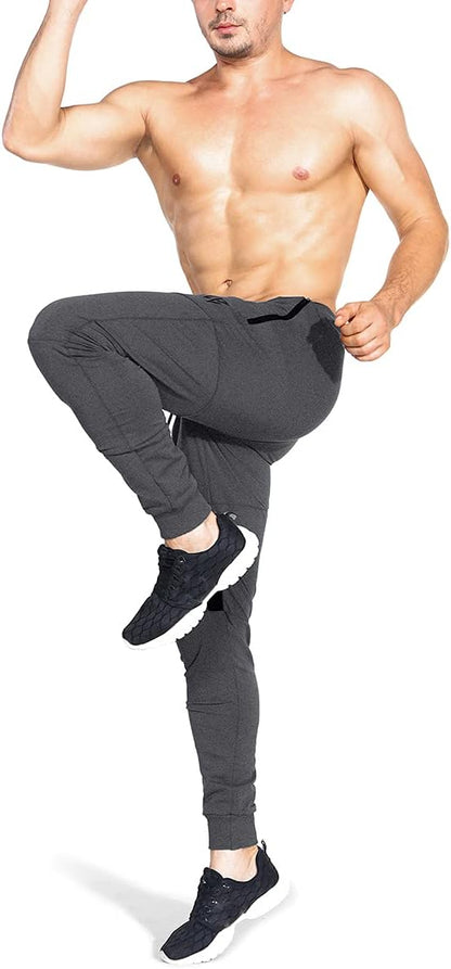 ZENWILL Mens Tapered Workout Track Pants, Slim Fit Gym Jogger Sweatpants, Casual Athletic Trousers with Zip Pockets