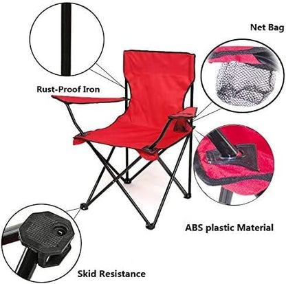 Egardenkart Camping Chair, Folding Camping Chairs for Adults with Armrests and Cup Holder and Carrying Bag, Lightweight Portable for Beach, Perfect for Caravan trips, BBQs, Garden, Picnic, (Red)