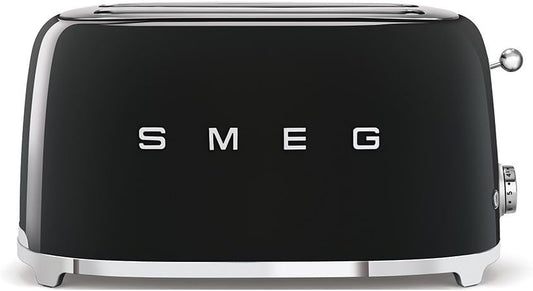 Smeg Tsf02BlUK, 50'S Retro Style 4 Slice Toaster,6 Browning Levels,2 Extra Wide Bread Slots, Defrost And Reheat Functions, Removable Crumb Tray, Black, 1 Year Warranty