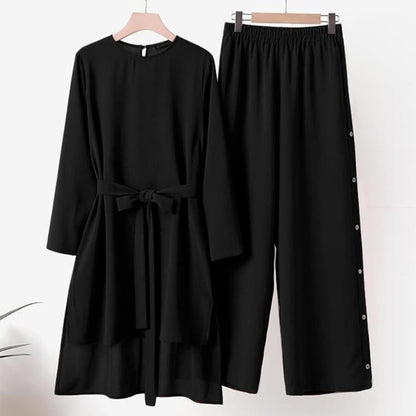 Abayas for Women Muslim Prayer Dress Middleeast Women's Casual Solid Retro Plus Size Shirt High Waist Loose Long Pant Muslim Suit