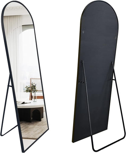 ORCHID M®Full Length Mirror 160 * 50cm, Floor Mirror Full Length(With Bracket), Arched-Top Mirror Hanging or Leaning, Wall Mounted Mirror with Aluminum Frame for Bedroom Living Room (Black)