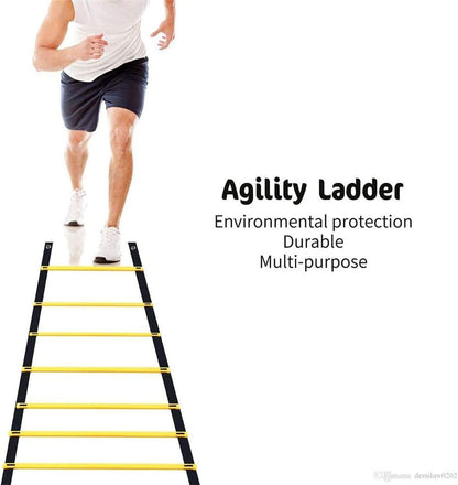 Speed Agility Training Kit—Includes Agility Ladder with Carrying Bag, 5 Disc Cones, Resistance Parachute.Use Equipment to Improve Footwork Any Sport.