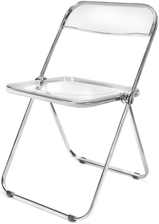 Folding Chair,Transparent Acrylic Chair,Dressing Dining Chair, Live Photo and Makeup Chair,Crystal Light Luxury Stool Backrest,18x19x30in PC Seat Chrome (white 1)