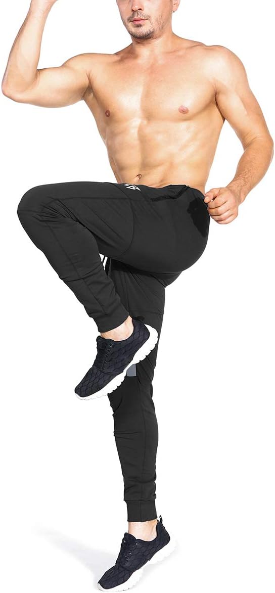 ZENWILL Mens Tapered Workout Track Pants, Slim Fit Gym Jogger Sweatpants, Casual Athletic Trousers with Zip Pockets