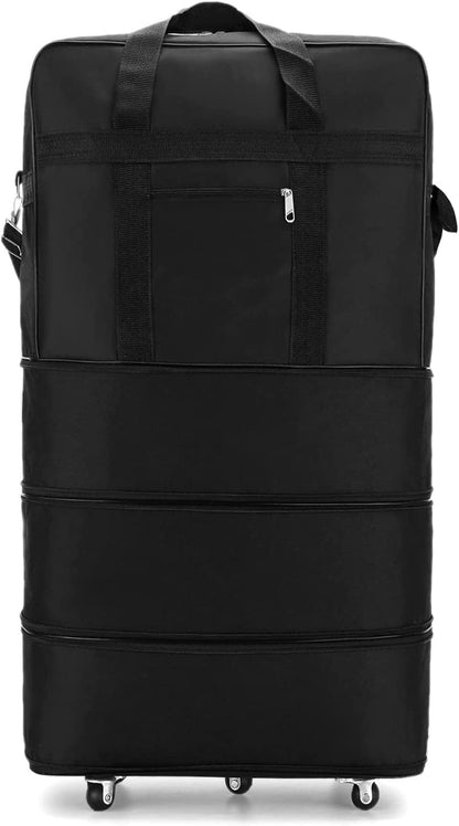 M X M Travel Moving Trolley Luggage Foldable Bag with Wheels XX-Large 30kg/120L â€“ Waterproof Zipper Extendable Duffel Organizer Bag (Black-A)