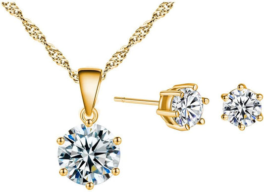 Simple Elegant Cubic Zirconia Jewelry Set - Simulated Diamond Necklace and Stud Earring Set Women Jewelry Gift