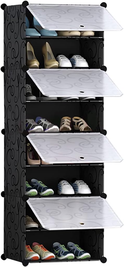 Cestbella 8 Tiers Shoe Rack 4 Cube DIY Plastic Shoes Cabinet with Doors Portable Modular Shoe Storage Organizer Tower Shelf Expandable Shoes Stand Space Saver for Entryway Hallway and Closet