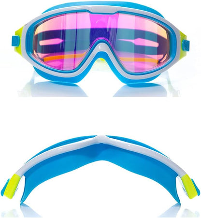 Swim Goggles Kids Set for Boys Girls (3-14),[Wide View Clear Vision Lenses],Swimming Goggles Leak proof Anti Fog UV Protection Soft Silicone Frame Adjustable Strap with earplugs