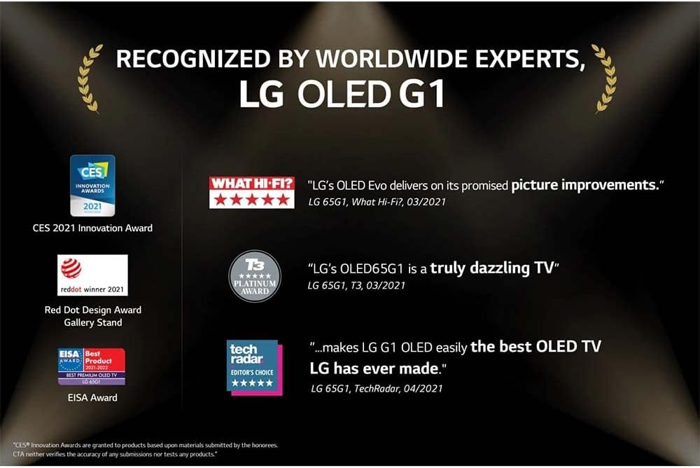 LG OLED TV 65 Inch G1 Series Gallery Design 4K Cinema HDR webOS Smart with ThinQ AI Pixel Dimming, OLED65G1PVA, Model 2021