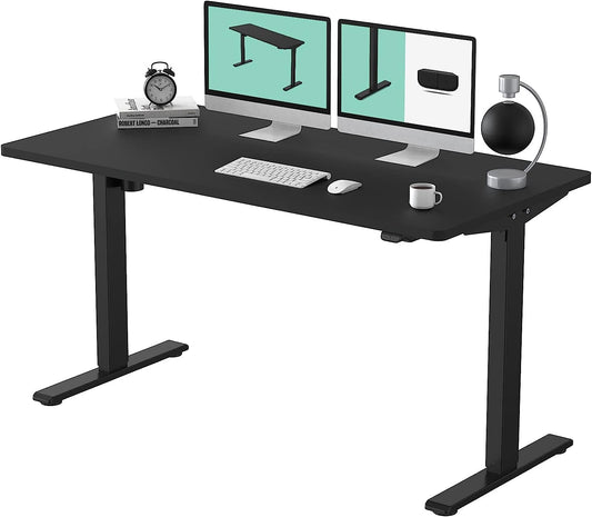 Flexispot 55 X 28 Inches Electric Stand Up Metal Desk Workstation, Whole Piece Desk Board Home Office Computer Standing Table Height Adjustable Desk Black Frame and 55 Black Top