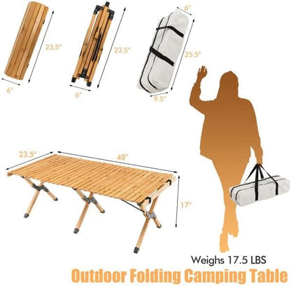 AUTOYSUR Folding Wooden Camping Table Portable Picnic Table w/Carry Bag Roll-up Bamboo Tabletop Outdoor Travel Camping Table (Coffee)