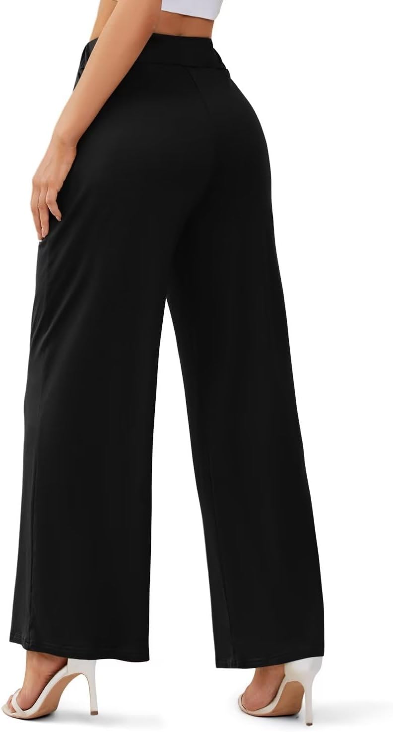 JZC Women's Wide Leg Casual Pants Cross Waist Palazzo Lounge Pajama Flowy Pants Yoga Sweatpants with Pockets