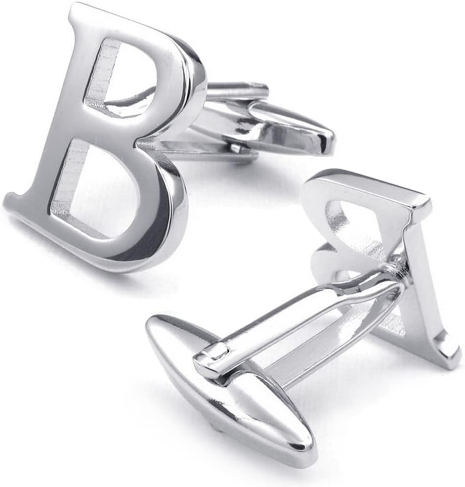 HONEY BEAR Men's Stainless Steel Alphabet Cufflinks with Wrist Collar Wedding Gift