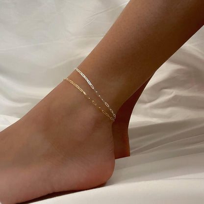 Tasiso Dainty Ankle Bracelets for Women 14K Gold Plated Paper Clip Figaro Satellite Beaded Link Chain Anklets Simple Cuban Lip Chain Anklet Bracelet Summer Beach Foot Jewelry Gift