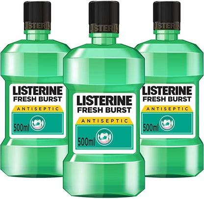 Listerine Cool Mint Mouthwash, Pack of 3x500ml, Mouth Freshener from Listerine for a Fresh Healthy Breath, 24 Hour Protection Against Plaque, Refreshing Sensation, for a Healthier Mouth