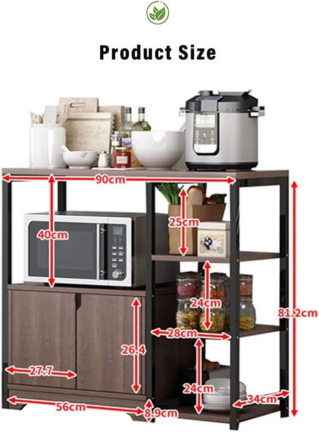 Kitchen Storage Cabinet with Door and Shelves, 4-Tier Microwave Oven Stand,Freestanding Storage Shelves for Kitchen, Bathroom, Home, Living Room,Beige