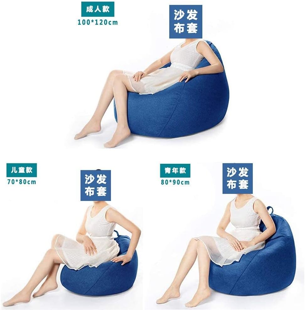 KODENG Large Small Lazy Sofas Cover Chairs Without Filler Linen Cloth Lounger Seat Bean Bag Pouf Puff Couch Tatami Living Room Beanbags (Blue, 70x80cm)