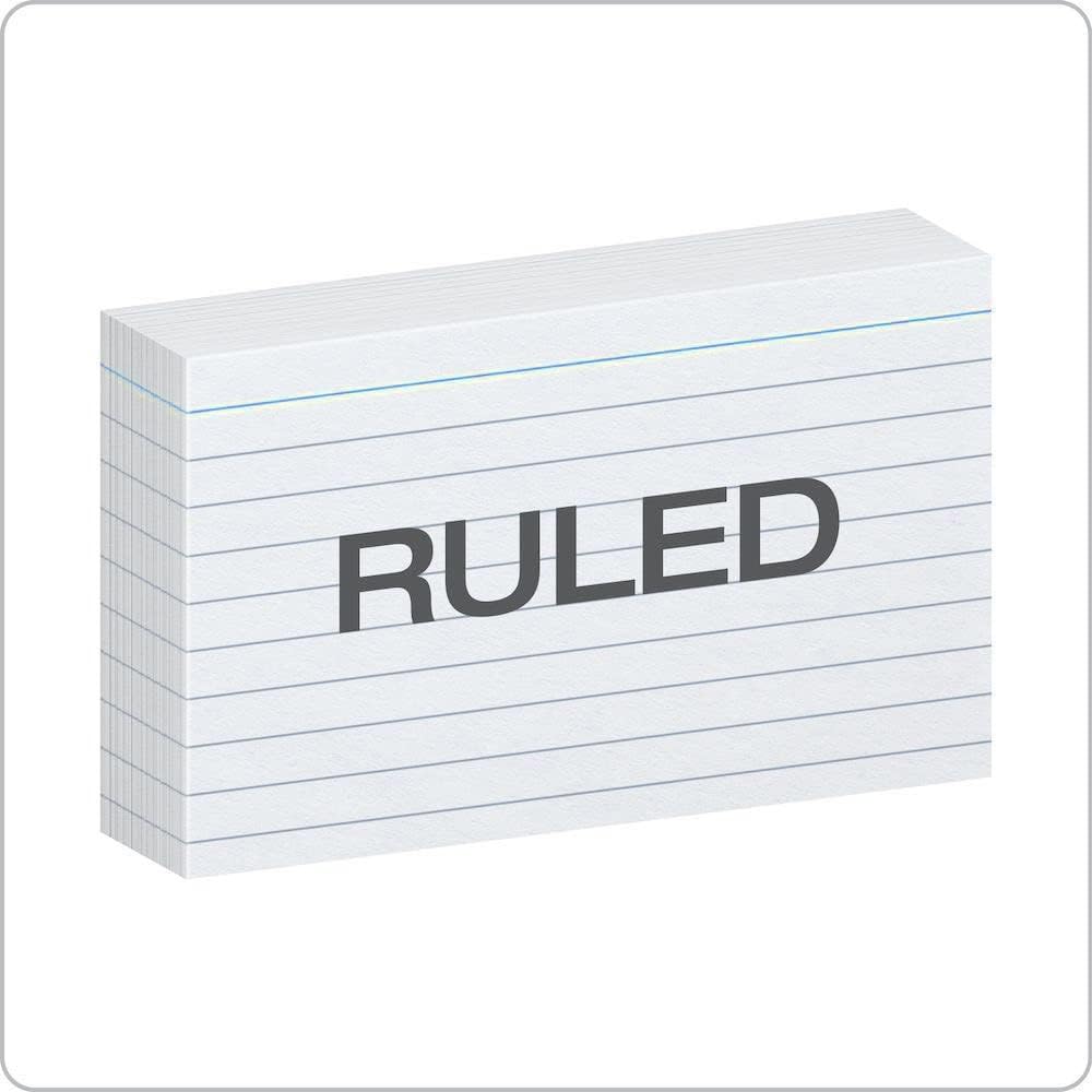 MARKQ Ruled index card, 100 Pack White Lined Record Cards for Office School Note making, List Making, Revision Flash Cards, 5” x 3”, 240GSM