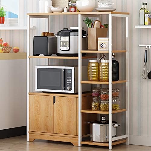 Kitchen Storage Cabinet with Door and Shelves, 4-Tier Microwave Oven Stand,Freestanding Storage Shelves for Kitchen, Bathroom, Home, Living Room,Beige