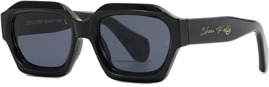 SHEEN KELLY Retro Rectangular Sunglasses For Men Women Trendy Hexagon Square Black Orange Lens 90s Glasses