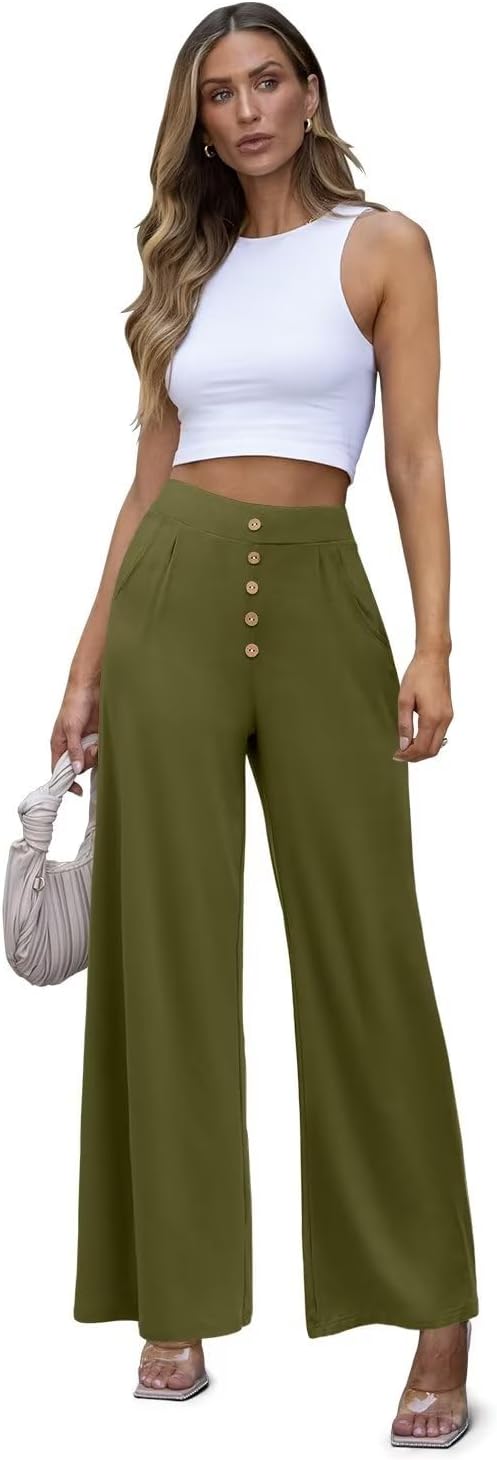 JZC Women's Wide Leg Casual Pants Cross Waist Palazzo Lounge Pajama Flowy Pants Yoga Sweatpants with Pockets