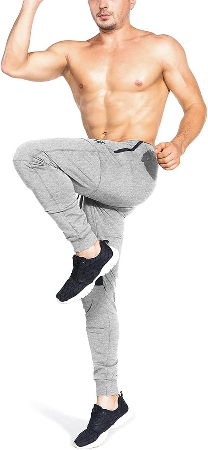 ZENWILL Mens Tapered Workout Track Pants, Slim Fit Gym Jogger Sweatpants, Casual Athletic Trousers with Zip Pockets