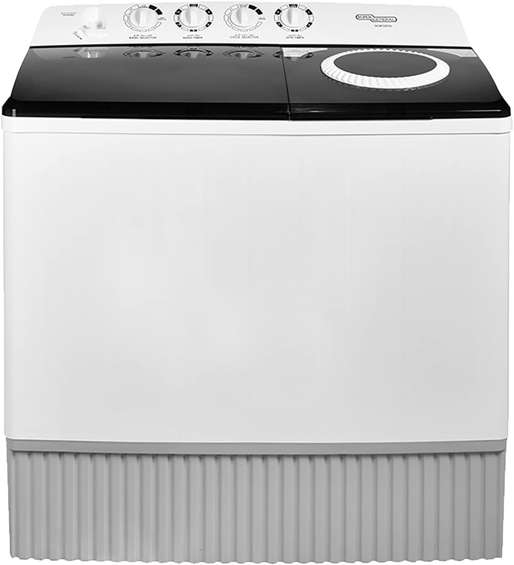 Super General 20 kg Twin-tub Semi-Automatic Washing Machine, White/Black, efficient Top-Load Washer with Lint Filter, Spin-Dry, SGW-2056, 102 x 62 x 105 cm, 1 Year Warranty