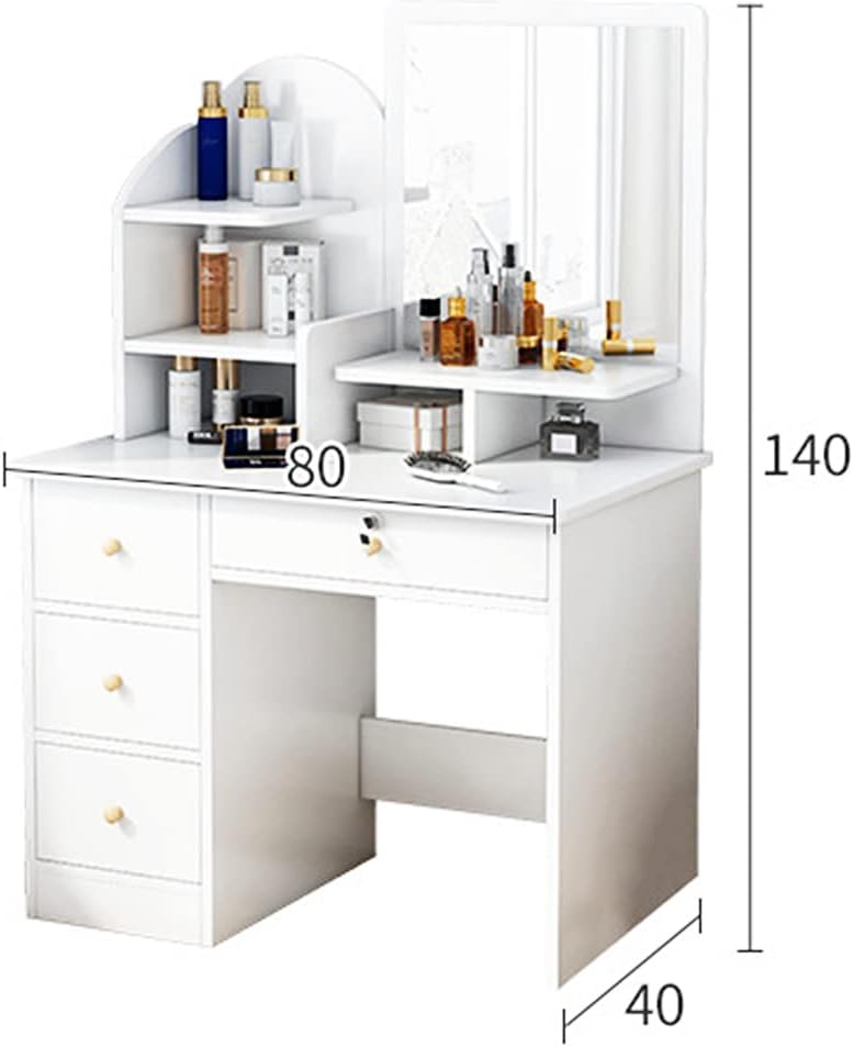 Dressing Table Set,Wooden Detachable Makeup Dresser Table Stool with Mirror Cushioned Stool and 4 Storage Drawers, Home Bedroom Vanity Cosmetic Furniture Gift for Girls Women (white)