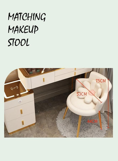 Makeup Vanity Table Dressing Table Flip Mirror With Drawers And Chair With BT Speaker,wireless charger and USB port