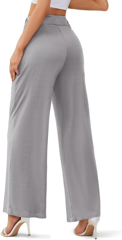 JZC Women's Wide Leg Casual Pants Cross Waist Palazzo Lounge Pajama Flowy Pants Yoga Sweatpants with Pockets