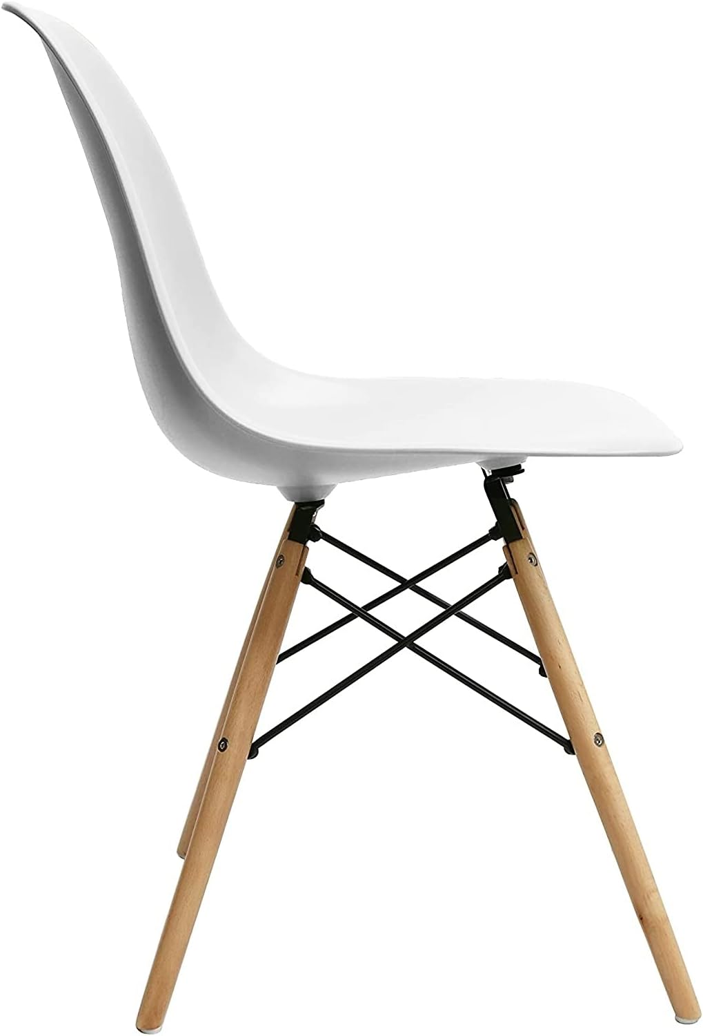 Mahmayi Eames Style Chair with Walnut Wood Legs Eiffel Dining Room Chair - Lounge Chair Without Arms Chair Seat Wooden Wood Dowel Leg Eiffel Legged Base Molded Plastic Seat Dining Chair - White