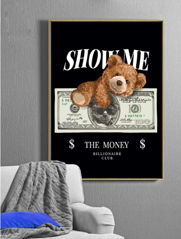 Money Lover Poster, Wall Decor, Canvas unframed (60-39), Wall Art Picture Print (White), Motivational Wall Art,