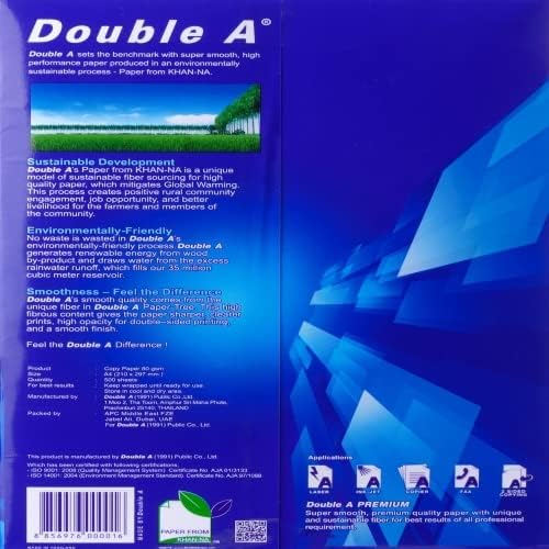 Double A - Printer Copy Paper, Size A4, GSM 80, 500 Pages Ream - White