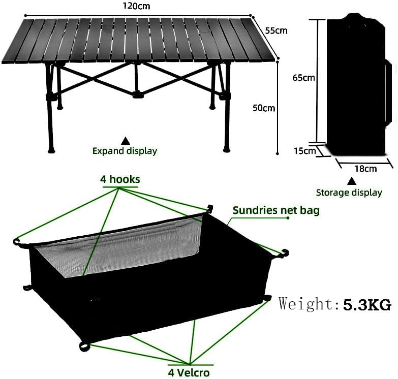 Jorunb Large Foldable Table,Portable Camping Table,Picnic Table,Backpacking Table with Storage Waterproof Pocket,for Outdoor BBQ,Cookout,Picnic,Beach,Camping and Beach 95 * 55 * 50CM