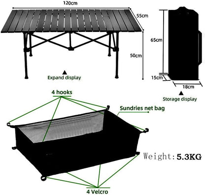 Jorunb Large Foldable Table,Portable Camping Table,Picnic Table,Backpacking Table with Storage Waterproof Pocket,for Outdoor BBQ,Cookout,Picnic,Beach,Camping and Beach 95 * 55 * 50CM