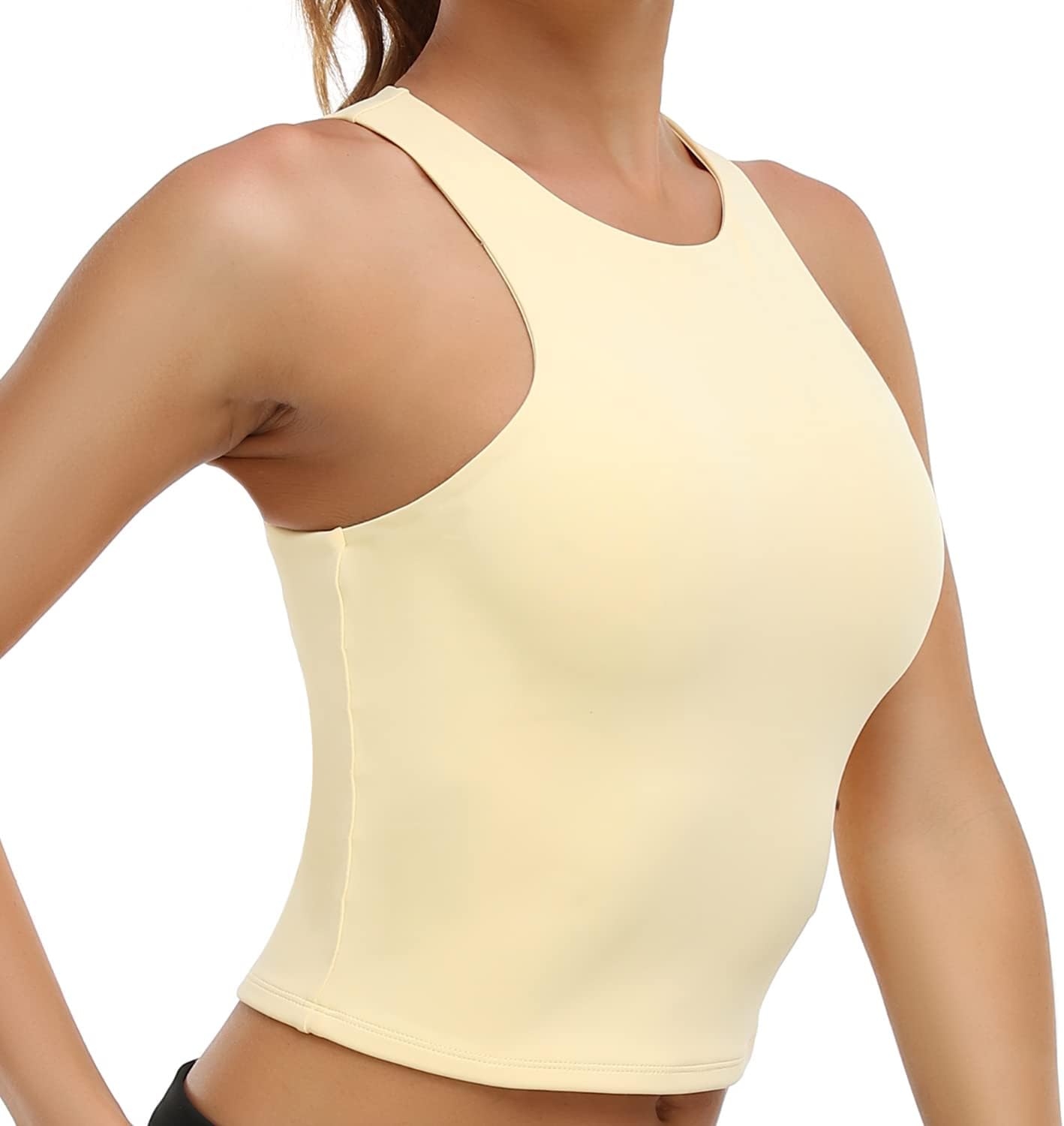 Colorfulkoala Women's High Neck Tank Tops Body Contour Sleeveless Crop Double Lined Yoga Shirts