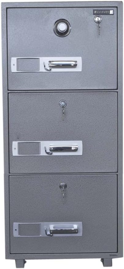 Mahmayi Secureplus 680-4Dk 4 Drawer Fire Filing Cabinet 222Kgs - Secure Steel Safe with Centralized Lock, Stylish Grey Finish for Office Use and Document Protection (4 Drawers, Key + Dial)