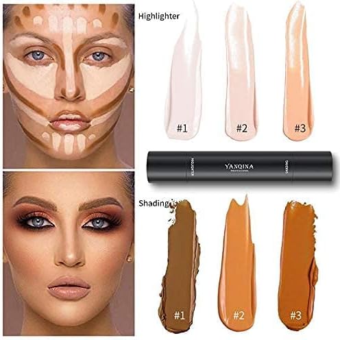 HXMJ 2 in 1 Contour Foundation Stick,Highlighter & Bronzer Pen,Face Brightens & Shades Pencil,Highlighting Shade Concealer Makeup,Highlight Bronzer Shaping Trimming Stick (Lotus+Light Brown)