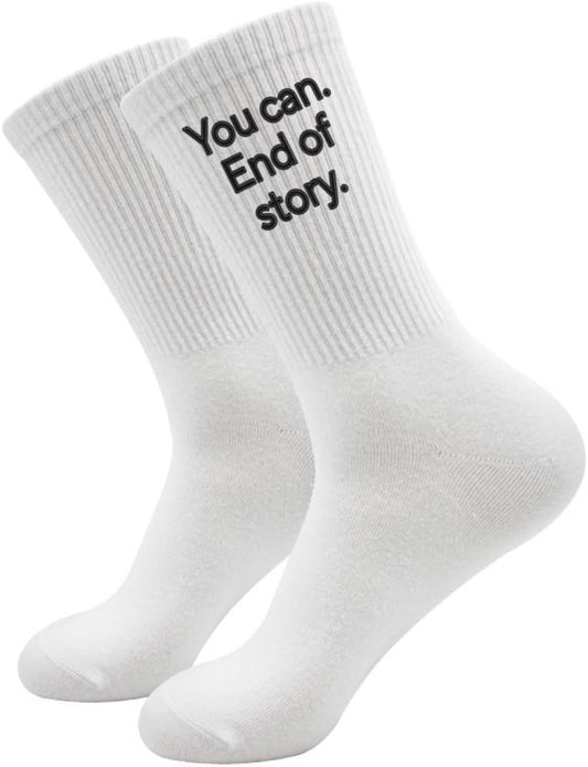 LESS DRAMA Unisex Crew Socks - Fun, Eye-catching Phrase Detailed, Breathable Cotton Compression - Perfect Athletic Crew Socks