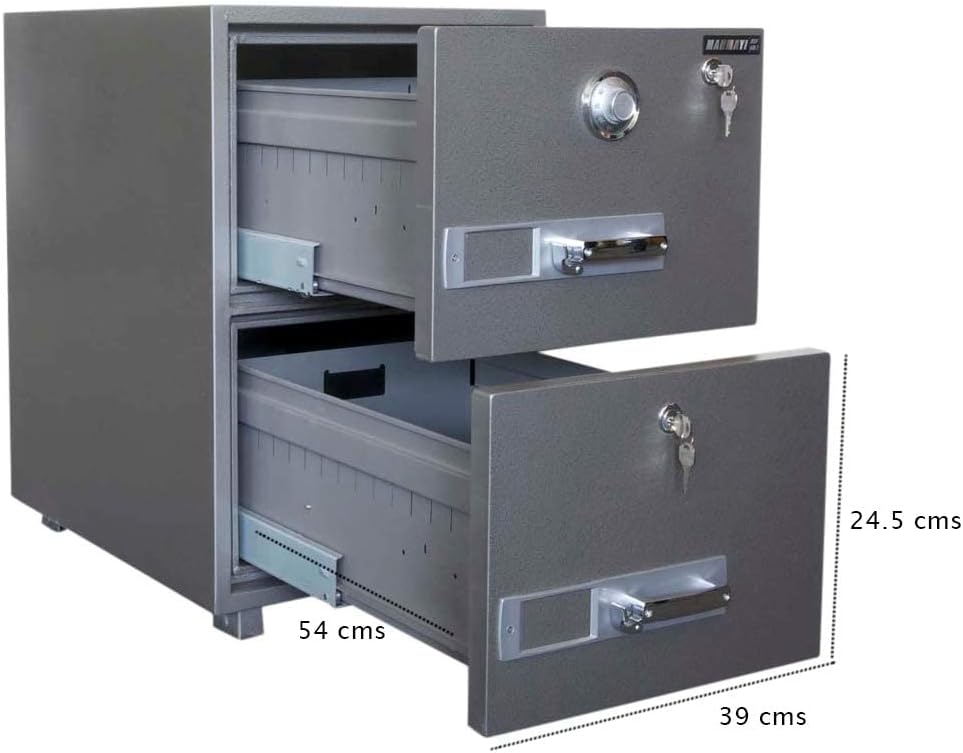 Mahmayi Secureplus 680-4Dk 4 Drawer Fire Filing Cabinet 222Kgs - Secure Steel Safe with Centralized Lock, Stylish Grey Finish for Office Use and Document Protection (4 Drawers, Key + Dial)