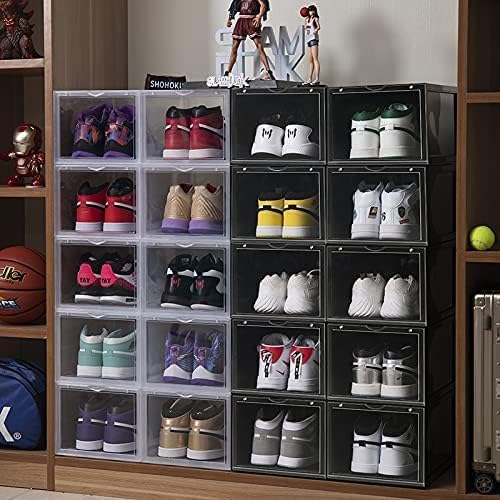 Shoe Box Premium Shoe Box 8 Pack - Front Open with Magnetic door, Transparent, Plastic Storage Box (8 Pack Front Open, Black)