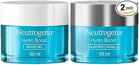 Neutrogena Hydro Boost Day and Night Hydration Regime Set for Dry Skin, Water Gel Moisturiser and Sleeping Cream, Purified With Hyaluronic Acid, Developed with Dermatologists, 25 ml (Pack of 2)