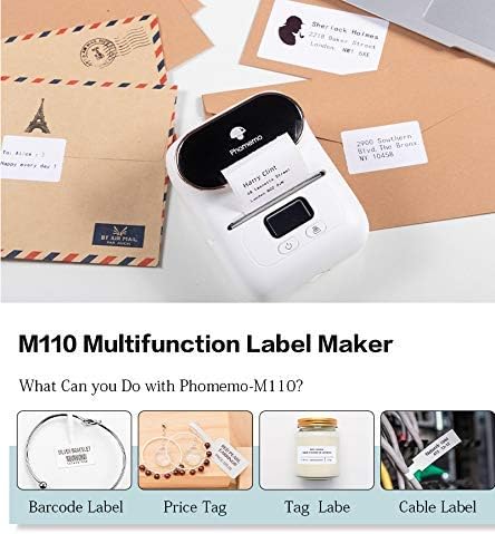 Phomemo Label Maker Machine - Phomemo M110 Portable Bluetooth Thermal Label Printer. Sticker Maker, Barcode Printer for Clothing, Jewelry, Retail, Mailing,support Arabic and English,For iOS & Android