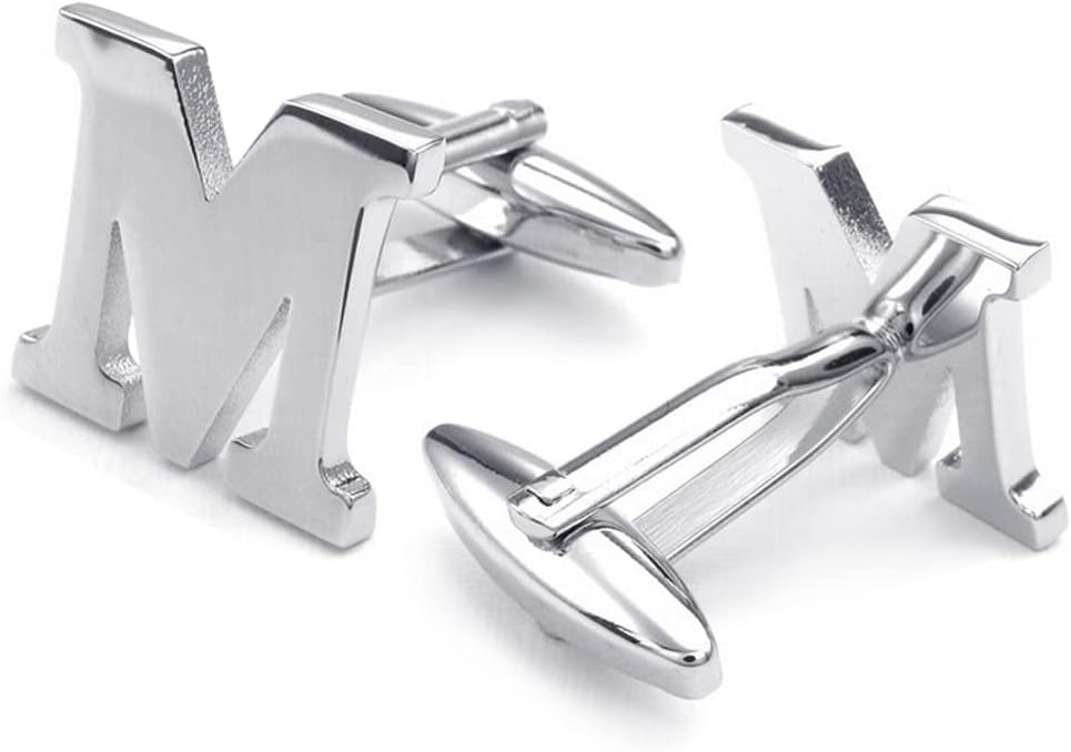 HONEY BEAR Men's Stainless Steel Alphabet Cufflinks with Wrist Collar Wedding Gift