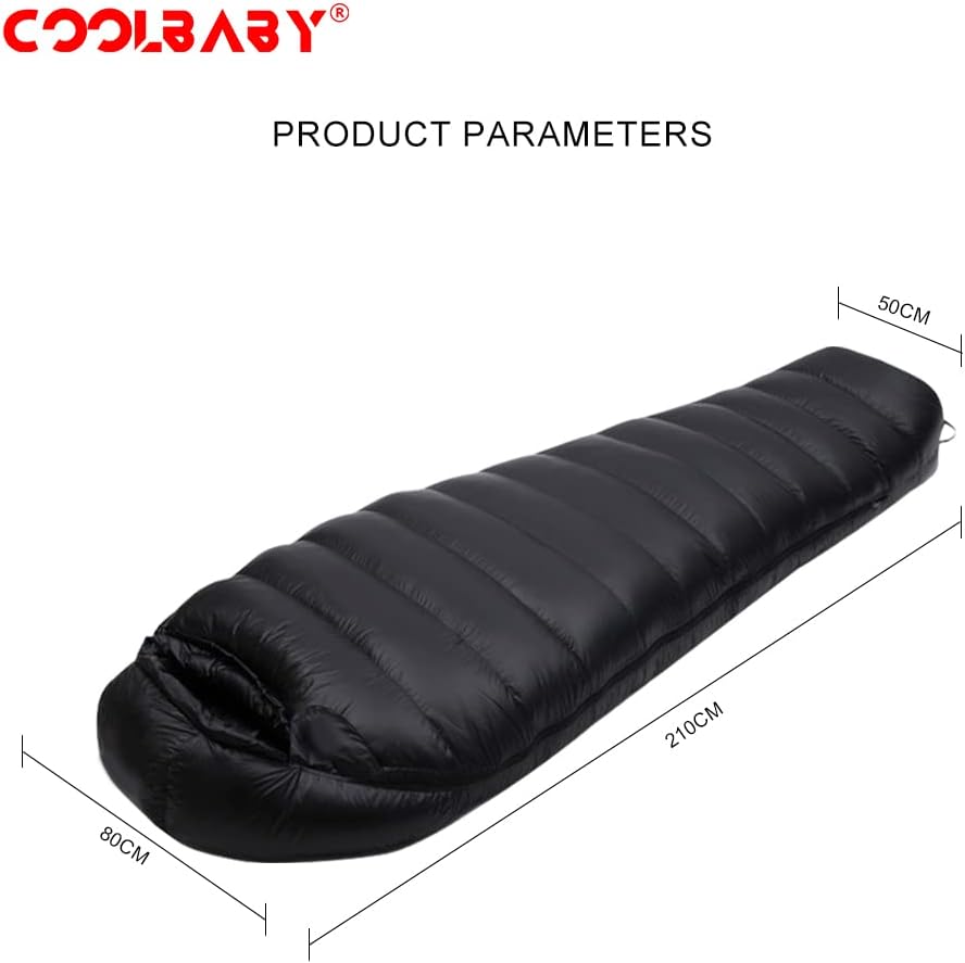 COOLBABY Ultralight Down Sleeping Bag Velvet Adult Outdoor Portable Four Seasons Warm Camping Travel Waterproof with Storage Bag,1500g Down Sleeping Bag,Black