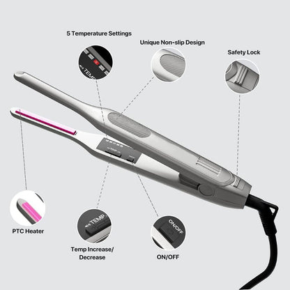 Hair Straighteners and Curler, Professional 2 in 1 Ceramic Pencil Flat Iron for Women's Short Hair and Men's Beard (UK standard adaptor)