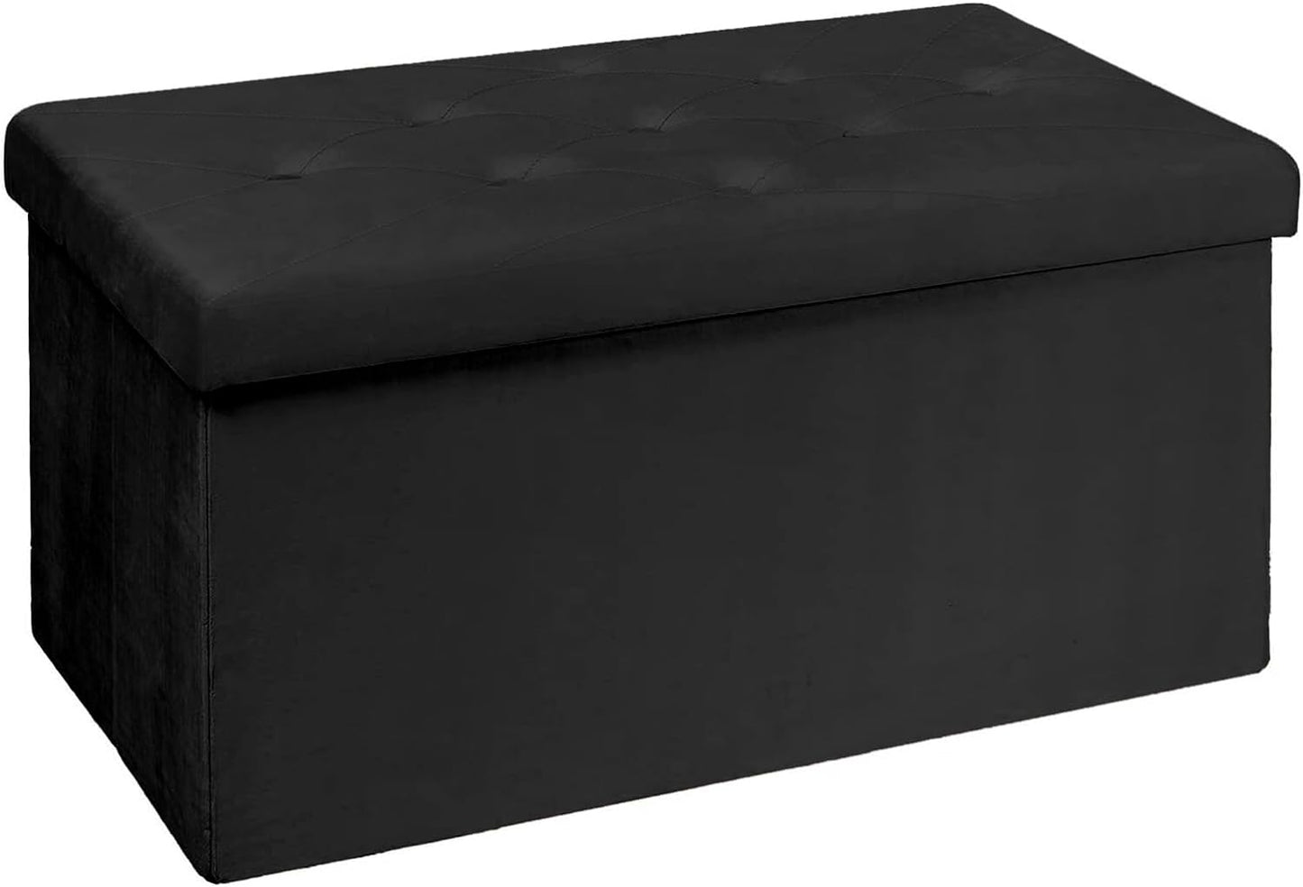 BRIAN & DANY Storage Ottoman Foldable Velvet Footstool Bench with Lid Toy Storage Box, 76 x 38 x 38 cm, Gray