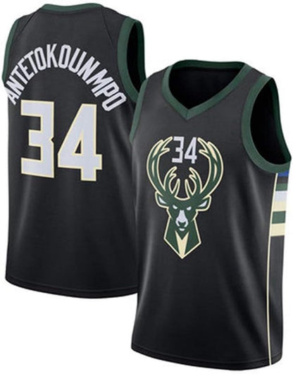 Disery Men's Basketball Jersey Milwaukee Bucks #34 Giannis Antetokounmpo Sports Quick-Drying Training Workout Clothes Training Suit Basketball Uniform Sports Vest,XXL